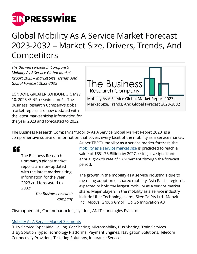 Mobility As A Service Global Market Report 2023 preview page 1