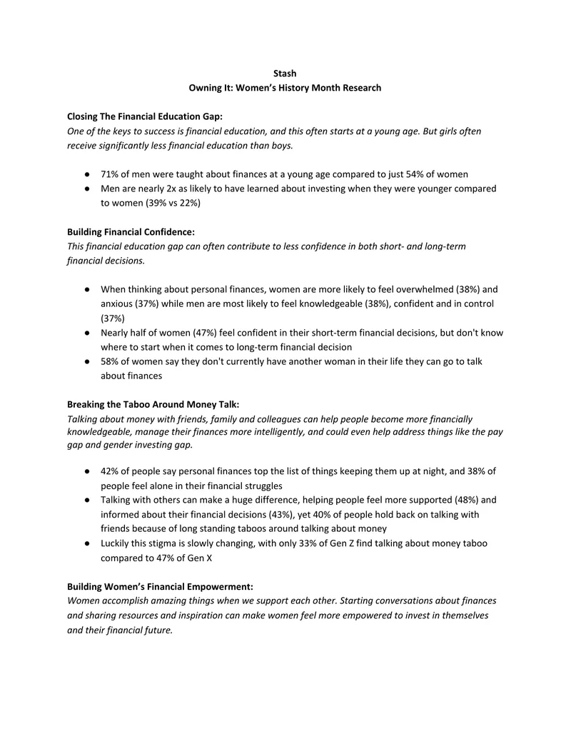 Women’s Financial Education and Empowerment Research preview page 1