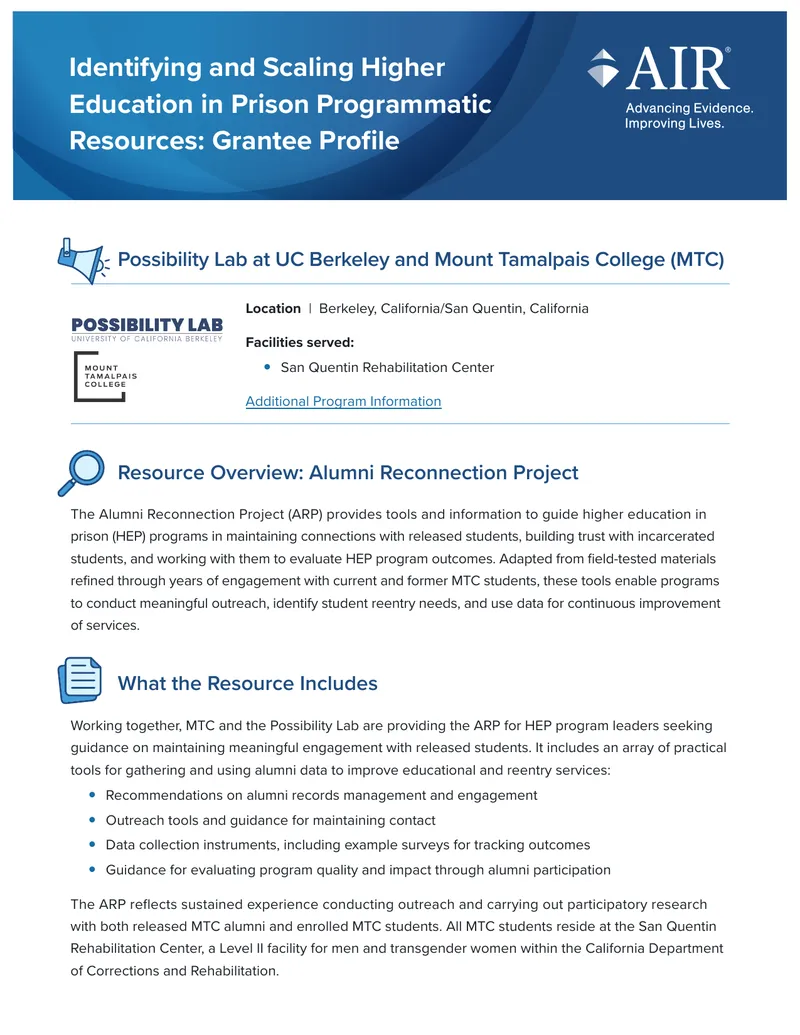 Higher Education in Prison Program Resources Guide preview page 1