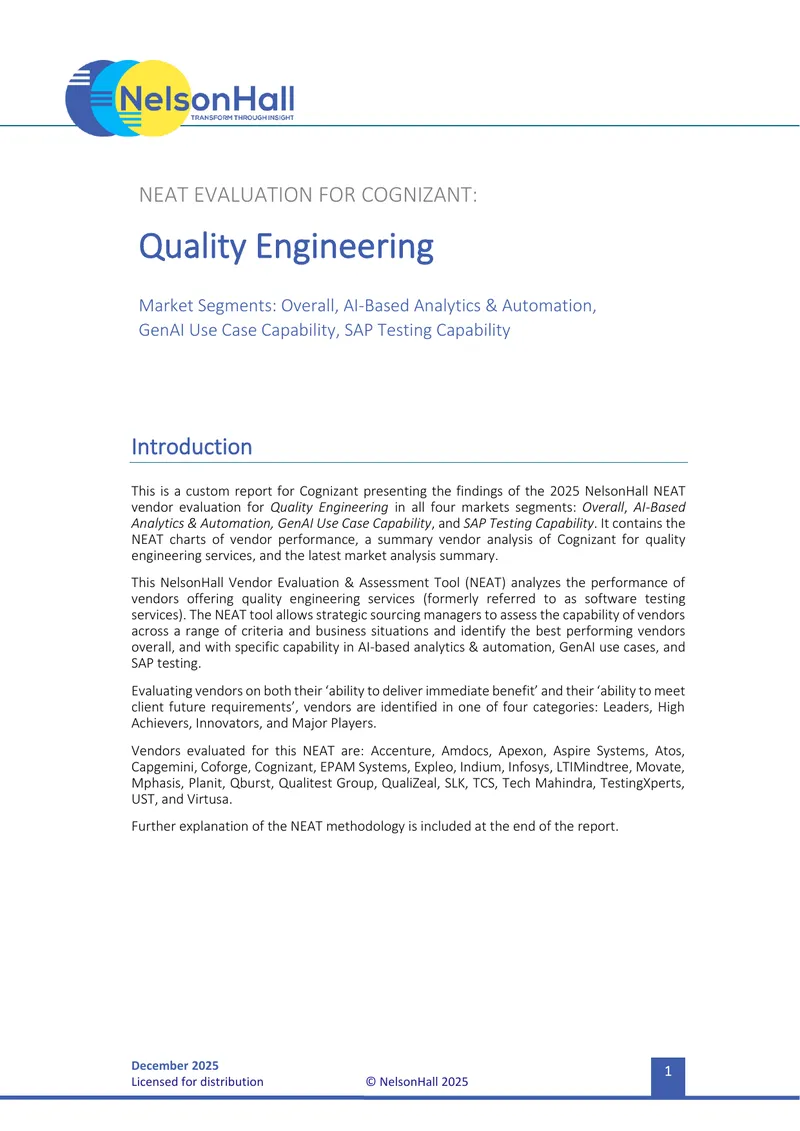 NEAT Evaluation for Cognizant in Quality Engineering preview page 1