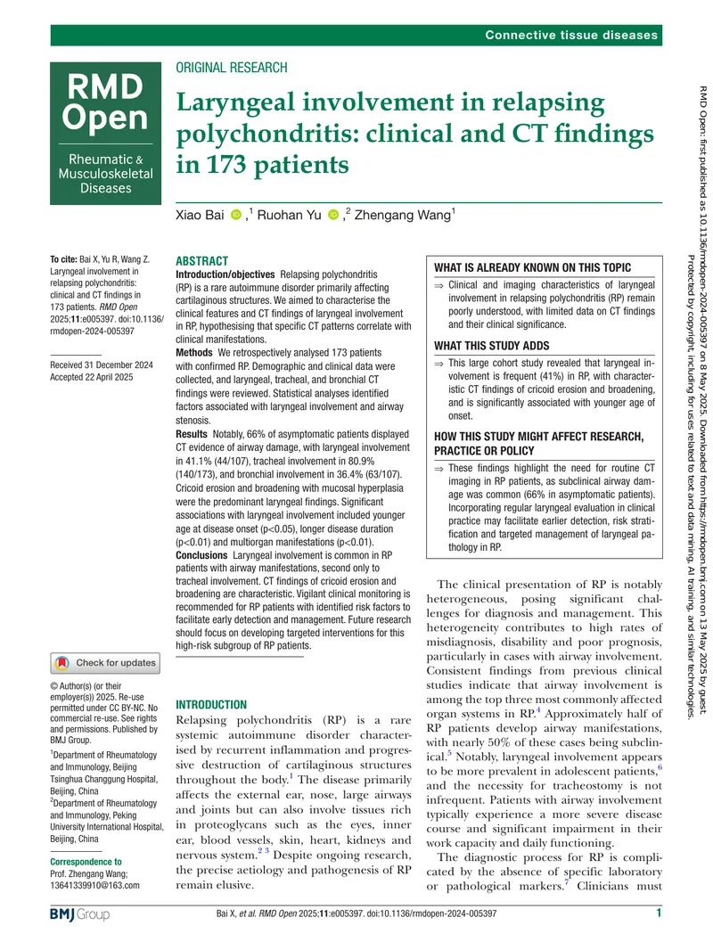 Laryngeal Involvement in Relapsing Polychondritis Study preview page 1