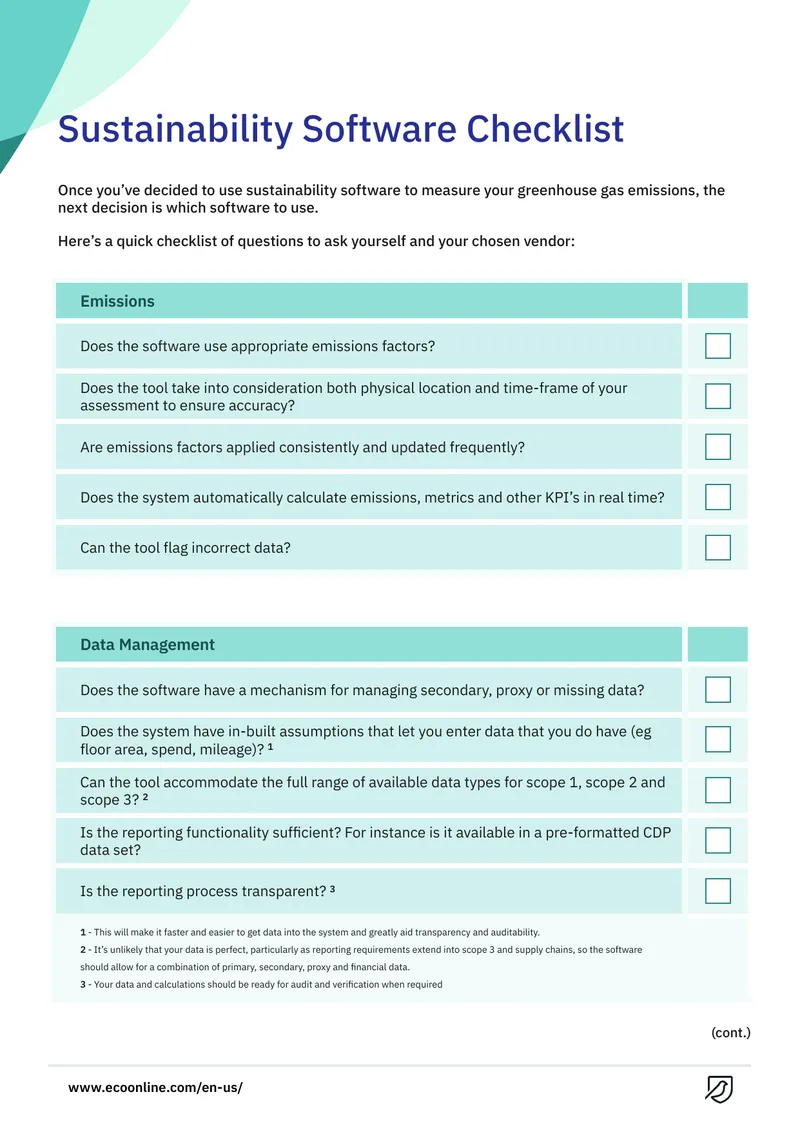 Sustainability Software Evaluation Checklist preview page 1