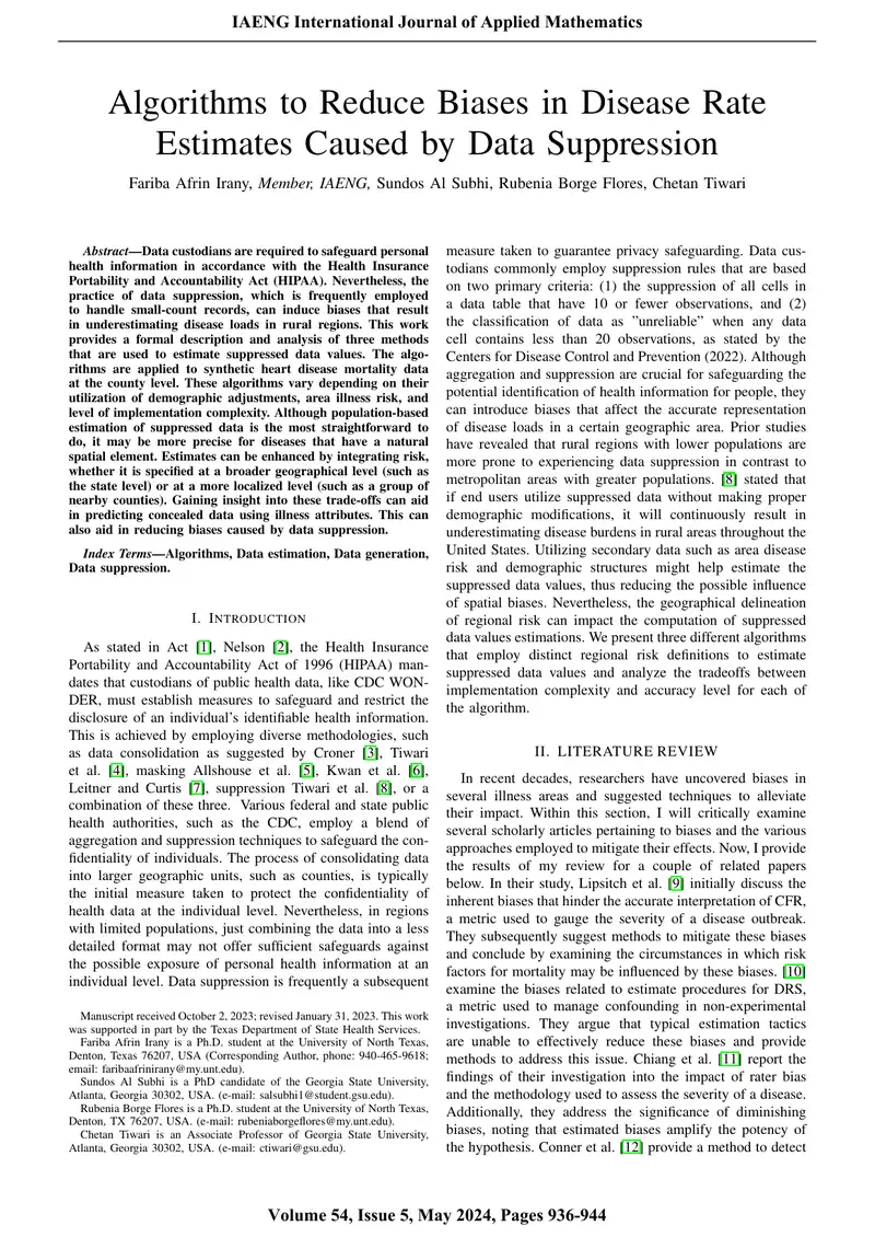Algorithms for Estimating Suppressed Disease Data preview page 1