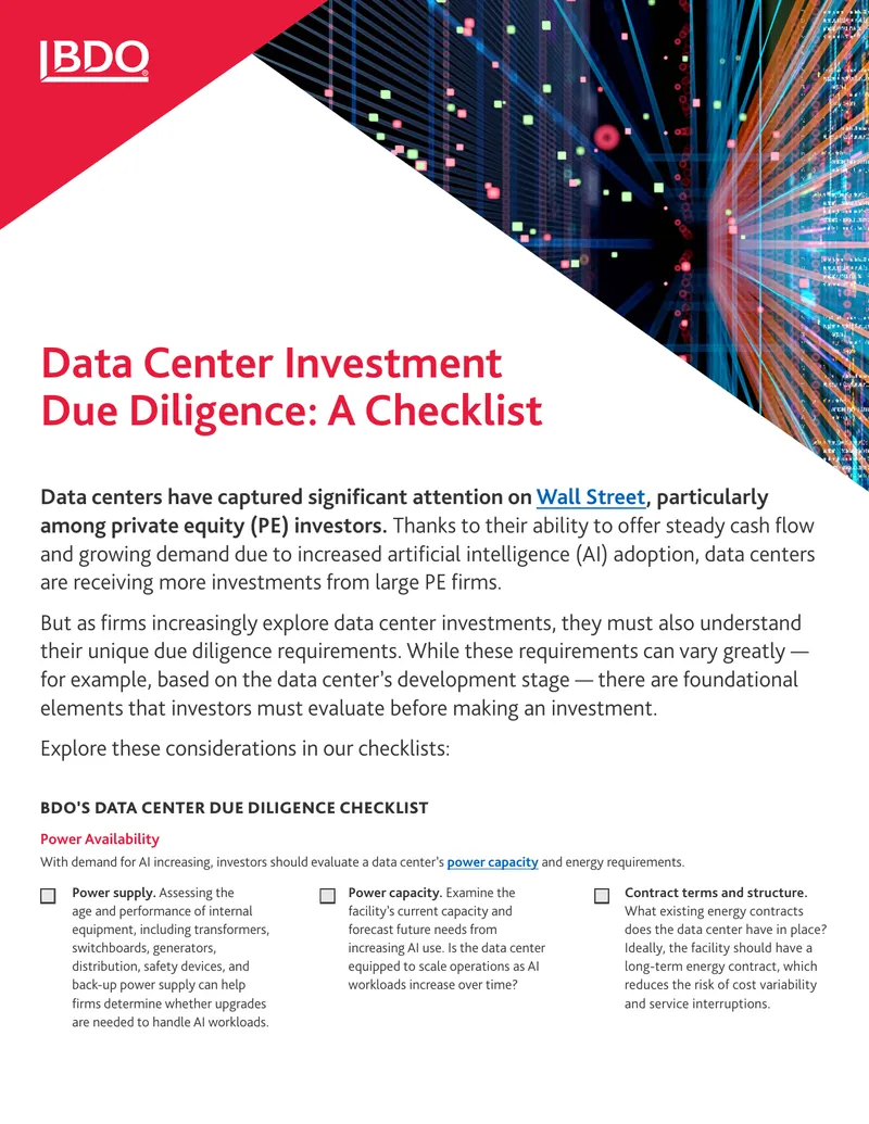Data Center Investment Due Diligence Checklist preview page 1