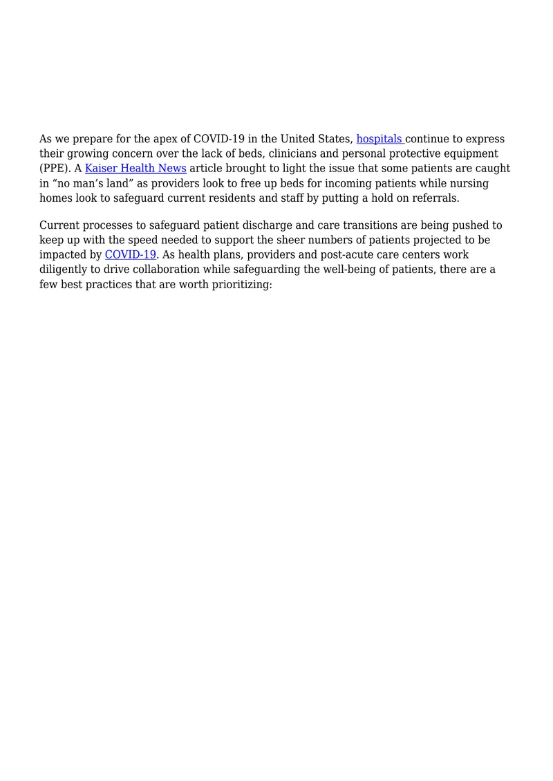 Best Practices for Patient Care Transitions During COVID-19 preview page 1