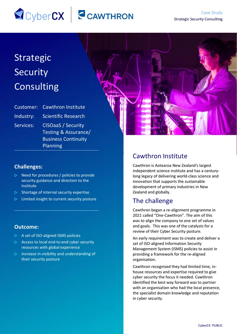 Cawthron Institute Cyber Security Case Study preview page 1