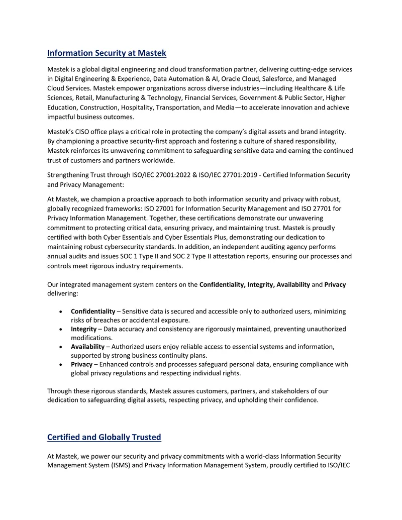 Information Security Practices at Mastek preview page 1