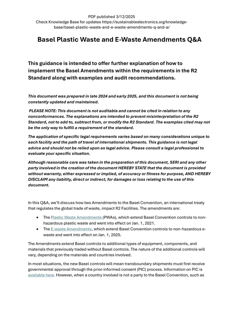 Basel Plastic Waste and E-Waste Amendments Q&A preview page 1