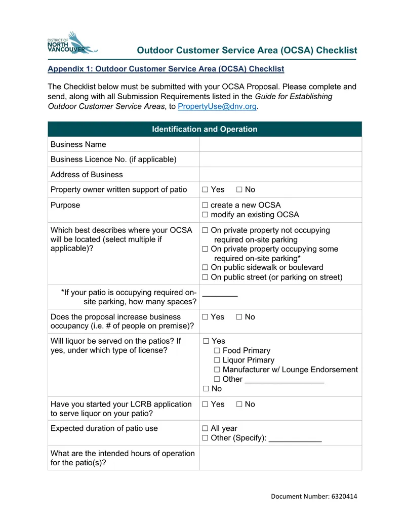 Outdoor Customer Service Area Proposal Checklist preview page 1
