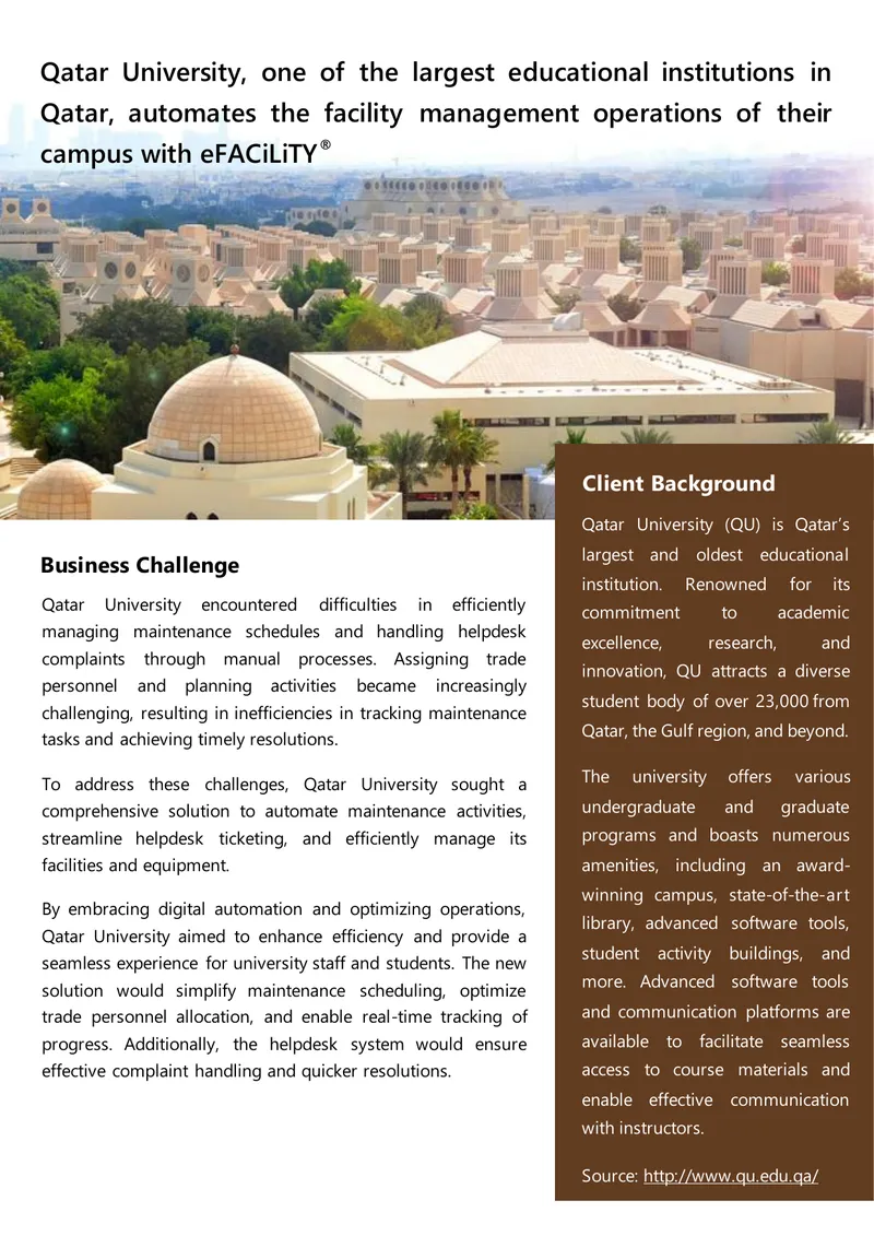 Qatar University Facility Management Automation Case Study preview page 1