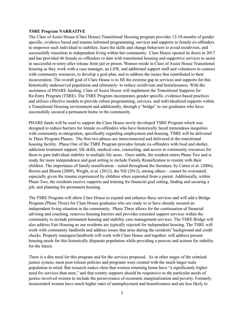 Transitional Supports for Re-Entry Program Overview preview page 1
