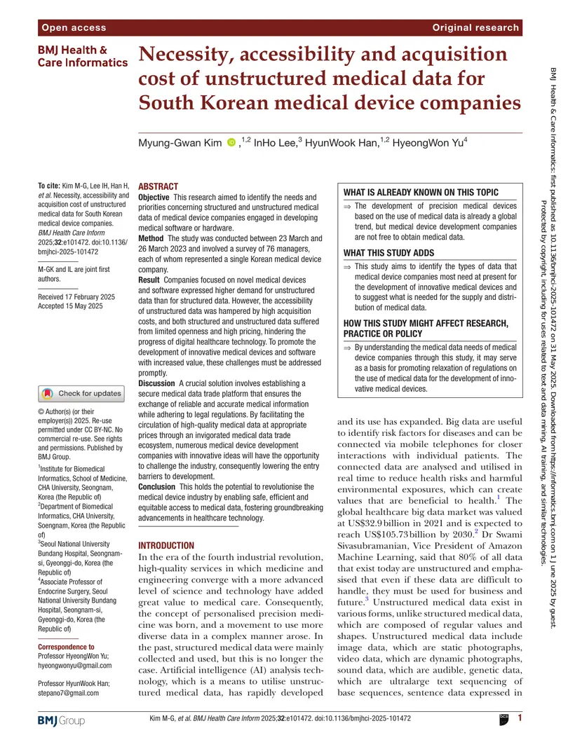 Necessity and Accessibility of Medical Data for Device Companies preview page 1