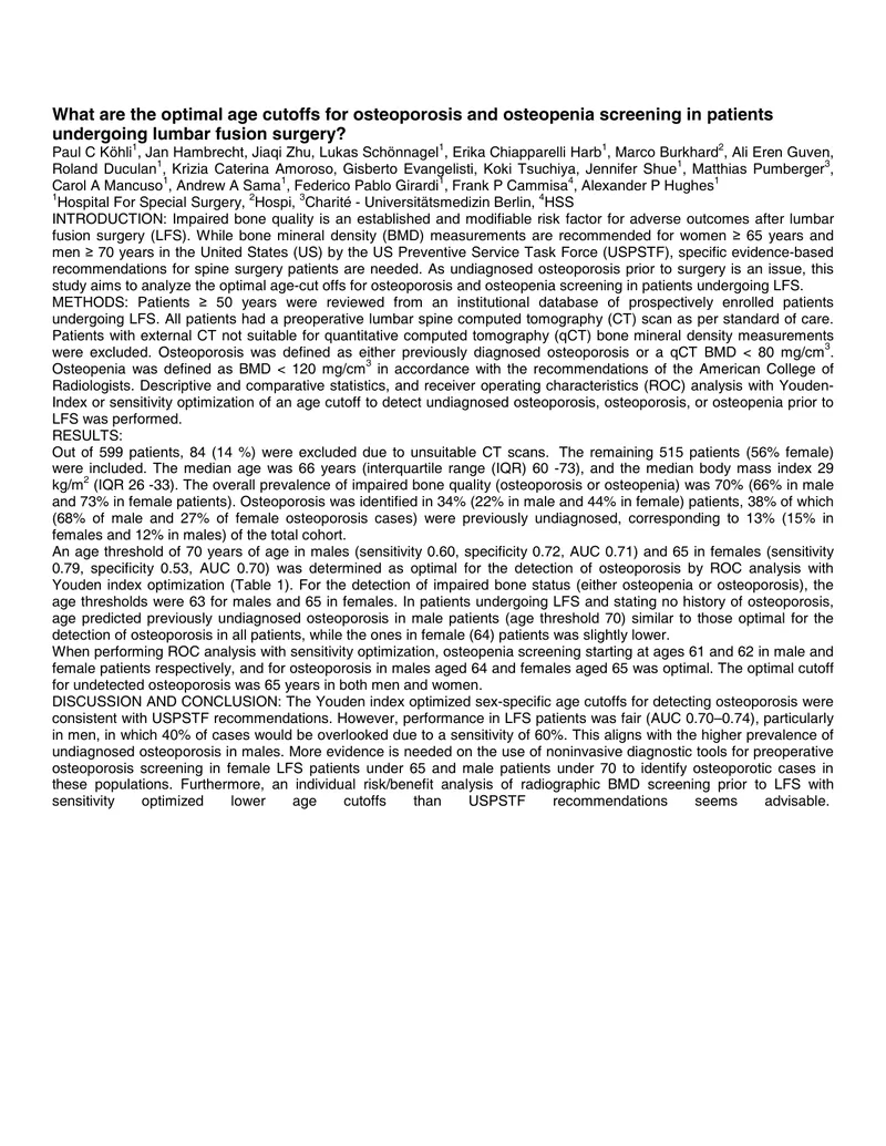 Optimal Age Cutoffs for Osteoporosis Screening in Lumbar Fusion Surgery preview page 1