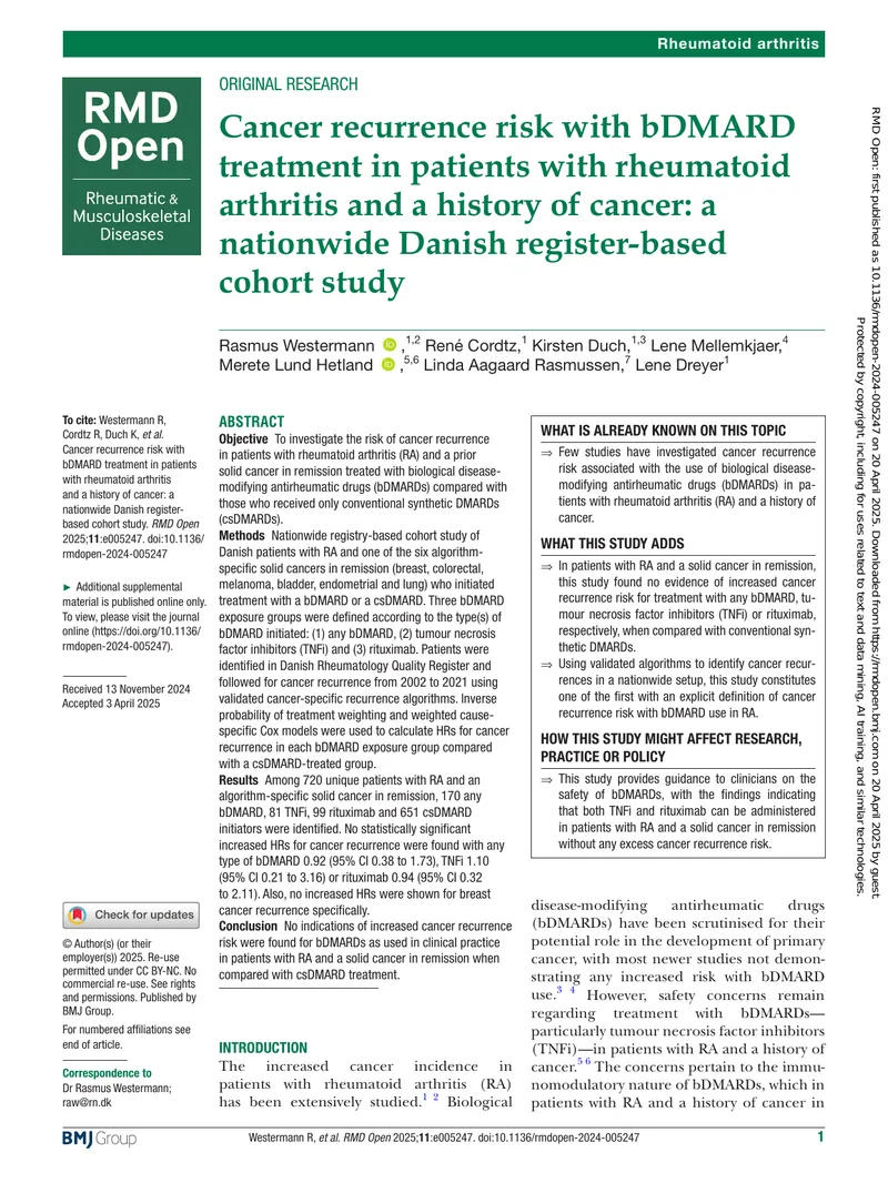Cancer Recurrence Risk with bDMARD Treatment preview page 1