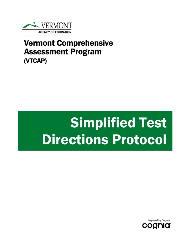 Vermont Comprehensive Assessment Program Simplified Test Directions Protocol preview page 1