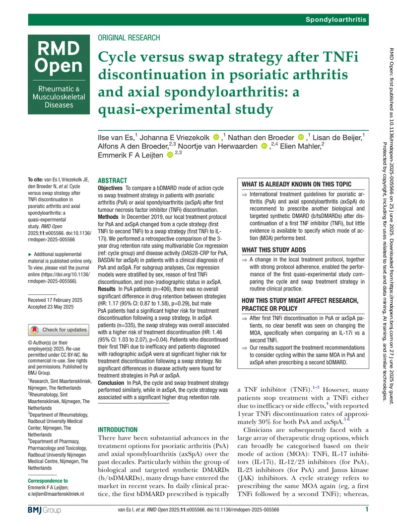 Cycle versus Swap Treatment Strategies in Psoriatic Arthritis preview page 1
