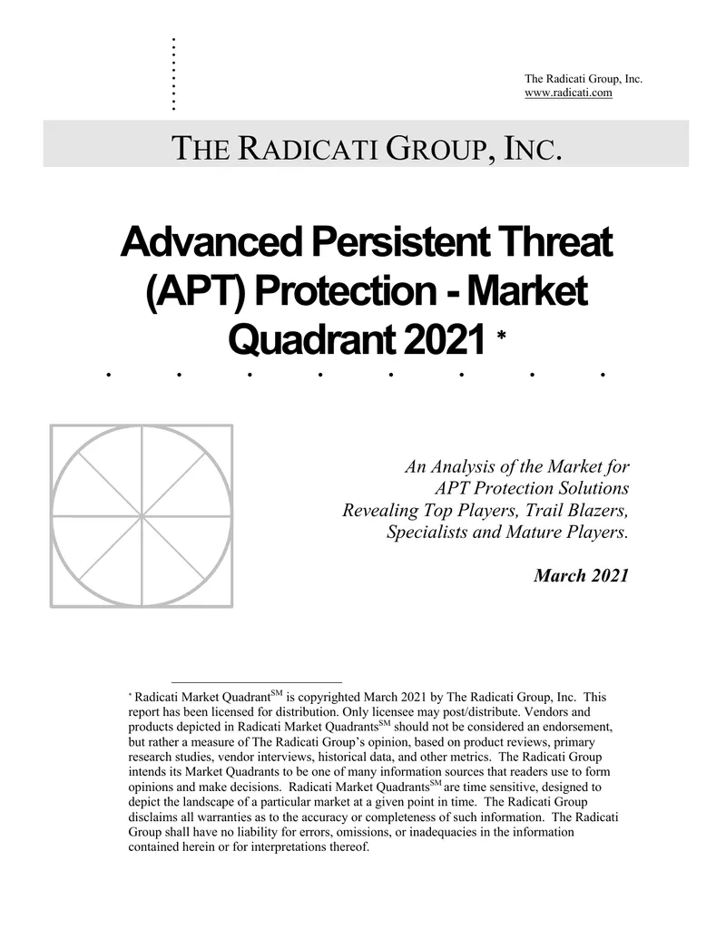 Analysis of APT Protection Market Quadrant 2021 preview page 1