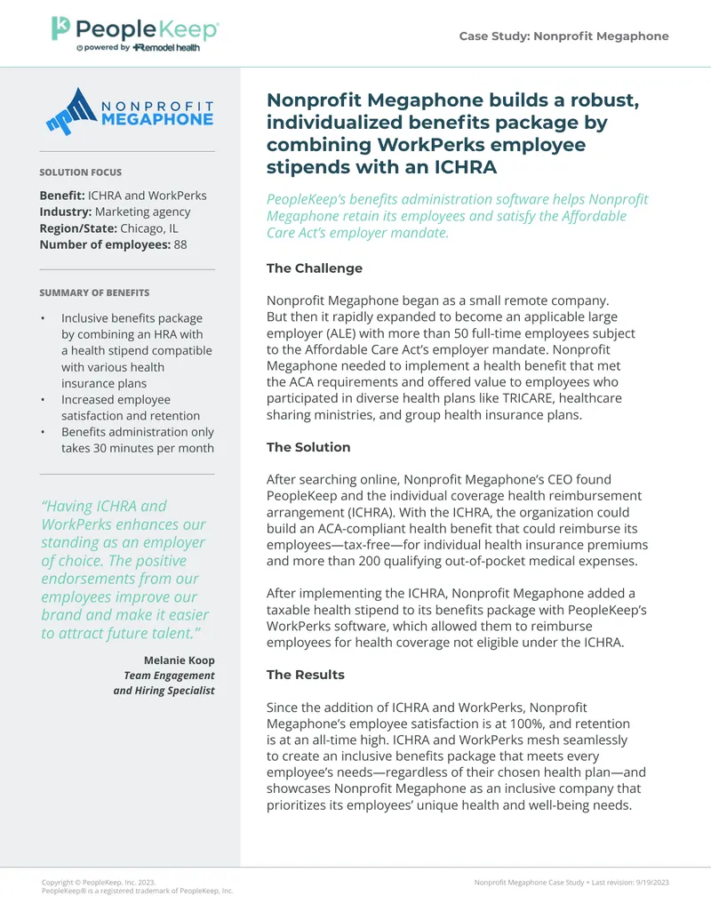 Nonprofit Megaphone Health Benefits Case Study preview page 1
