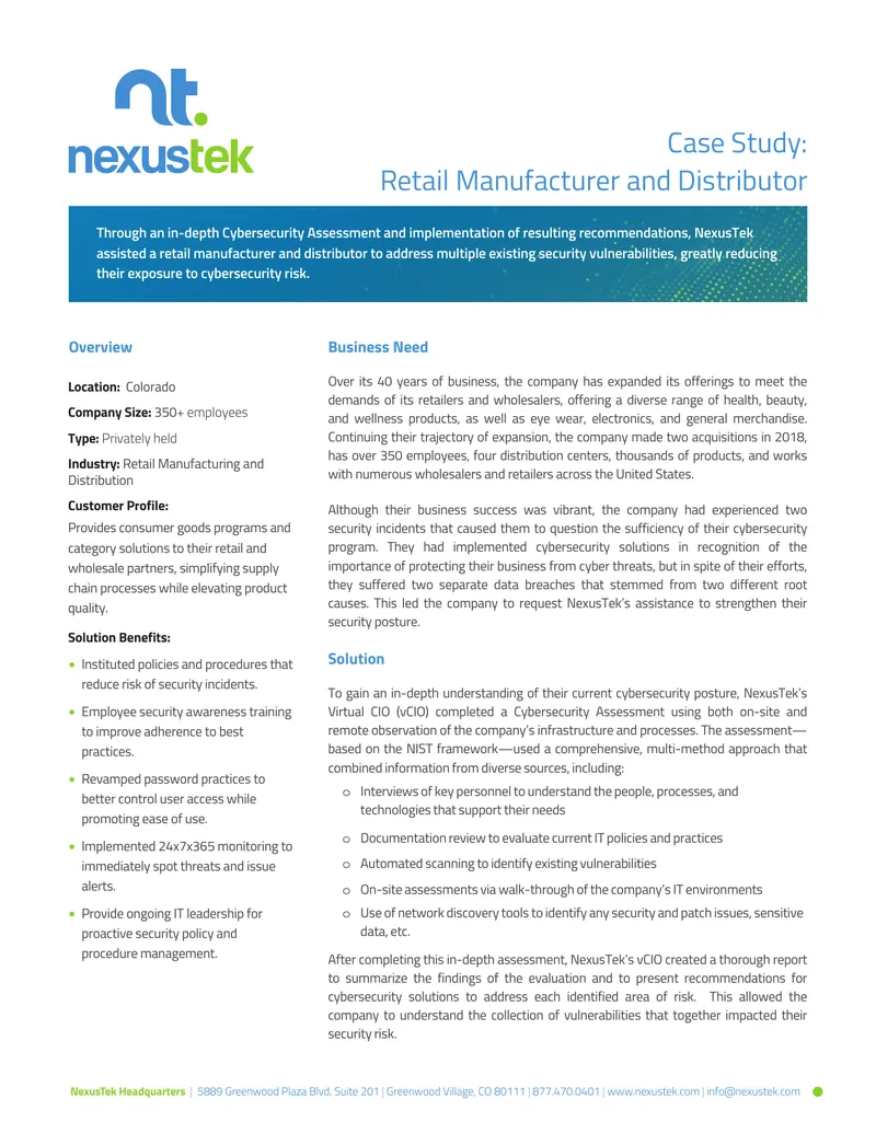 Cybersecurity Enhancement for Retail Manufacturer preview page 1