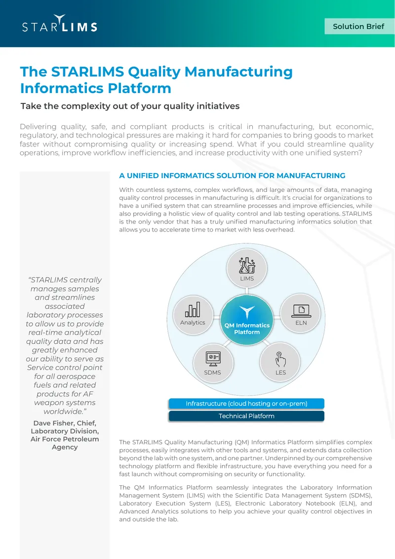 STARLIMS Quality Manufacturing Informatics Platform Overview preview page 1
