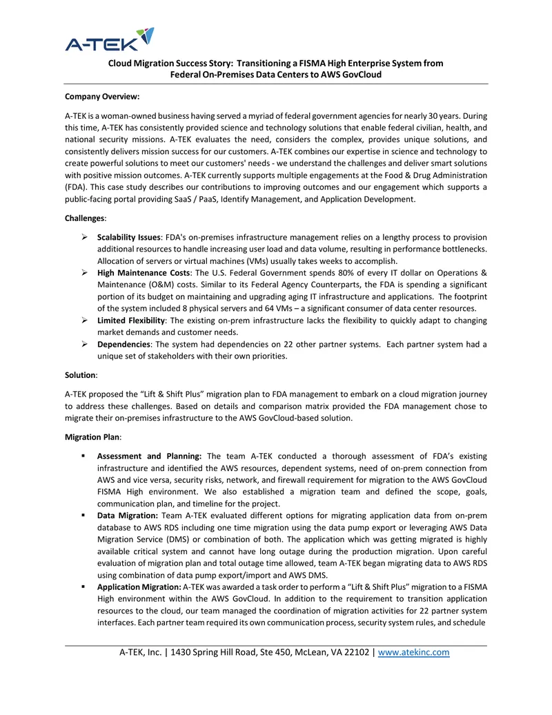 Cloud Migration Case Study for FISMA High System preview page 1