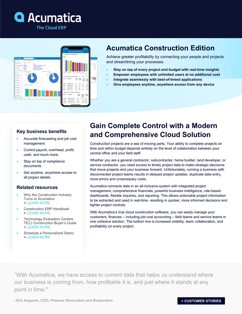 Acumatica Construction Edition Cloud ERP Overview preview page 1