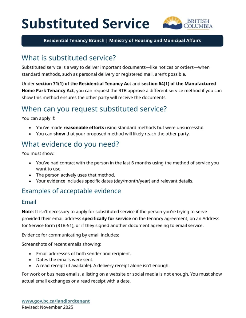 Substituted Service Application Guidelines preview page 1