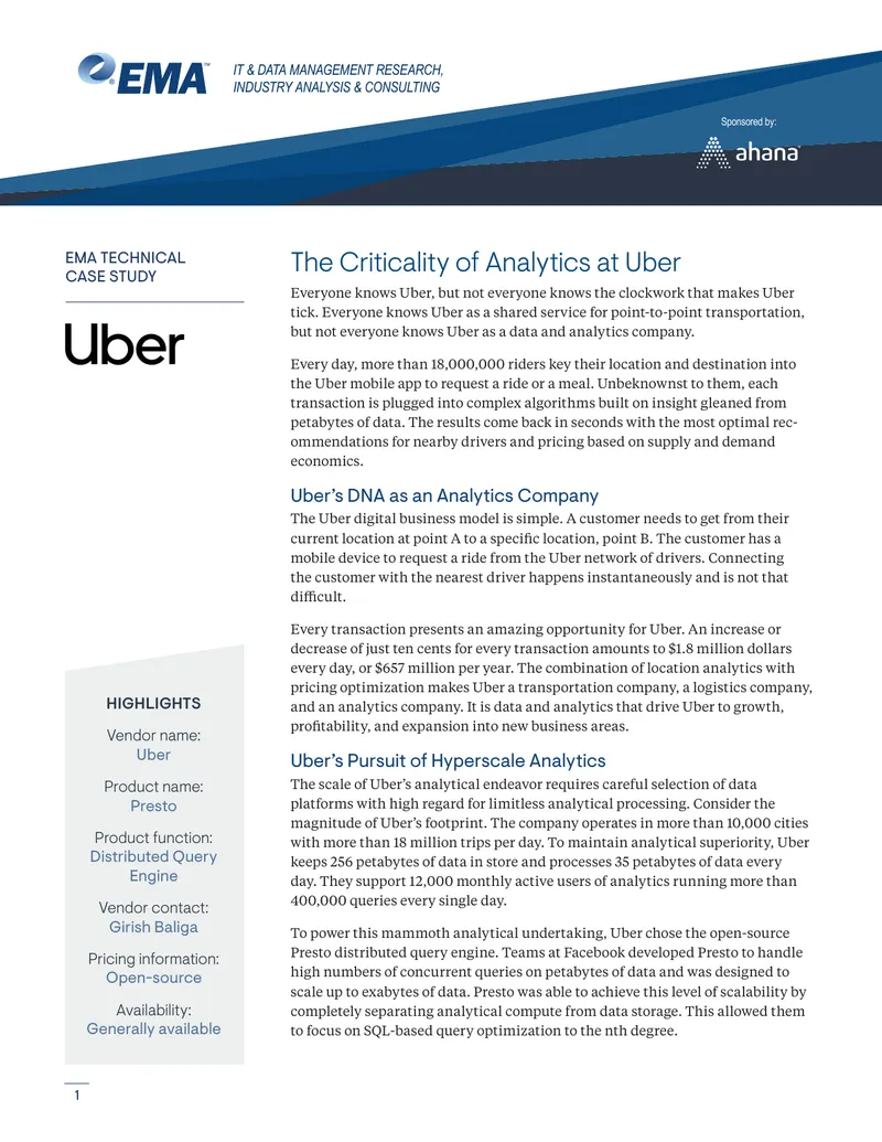 Uber's Use of Presto for Data Analytics preview page 1