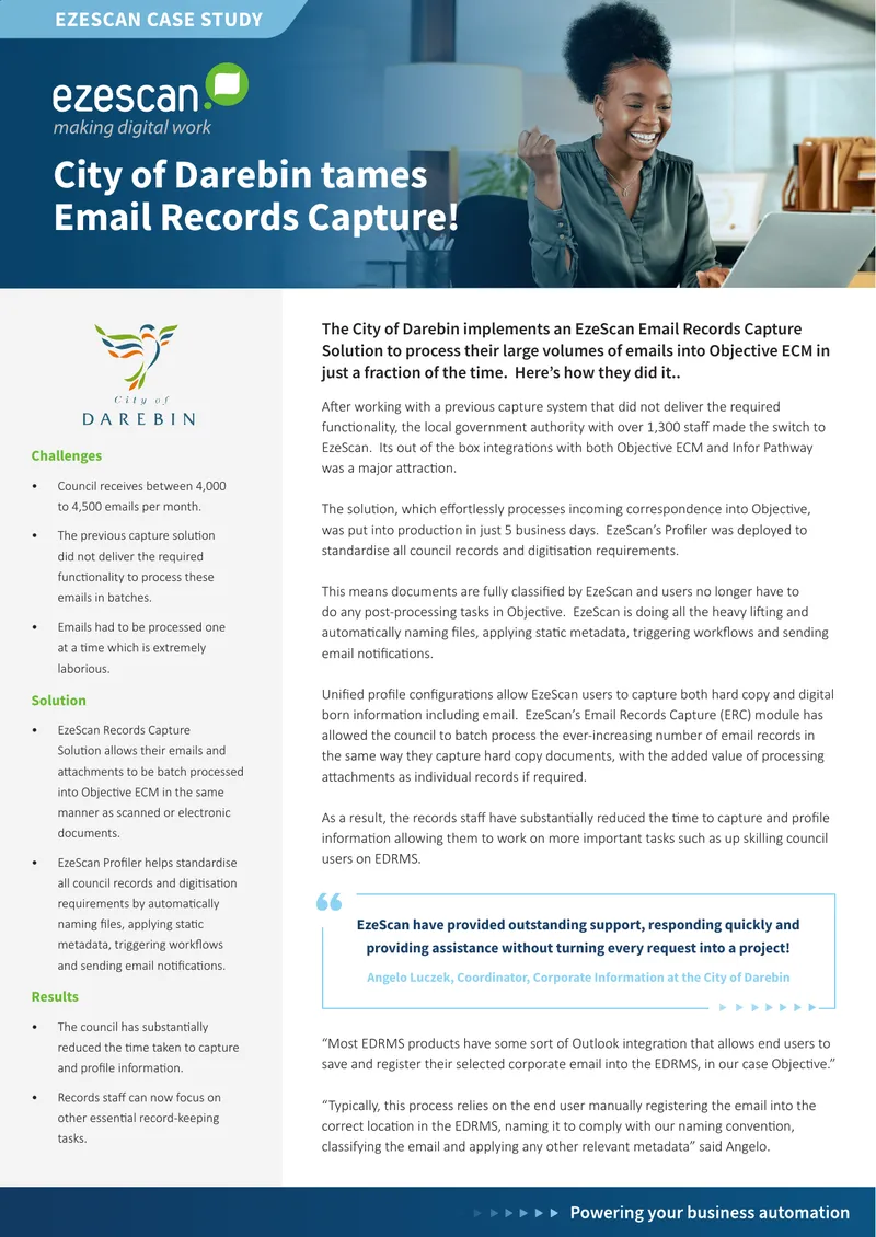 EzeScan Email Records Capture Implementation Case Study preview page 1