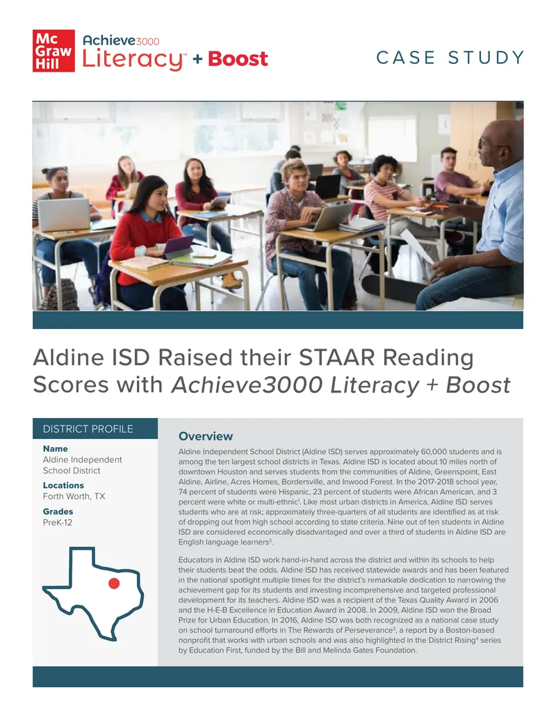 Aldine ISD Literacy Improvement Case Study preview page 1