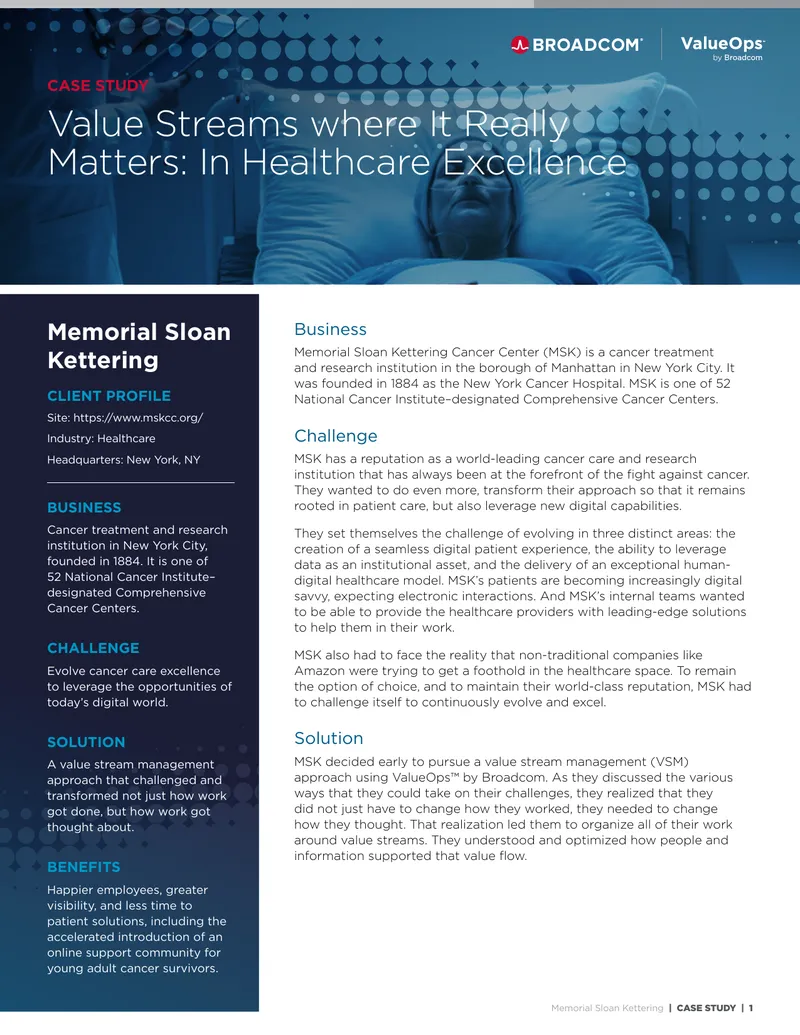 Value Stream Management Case Study at Memorial Sloan Kettering preview page 1