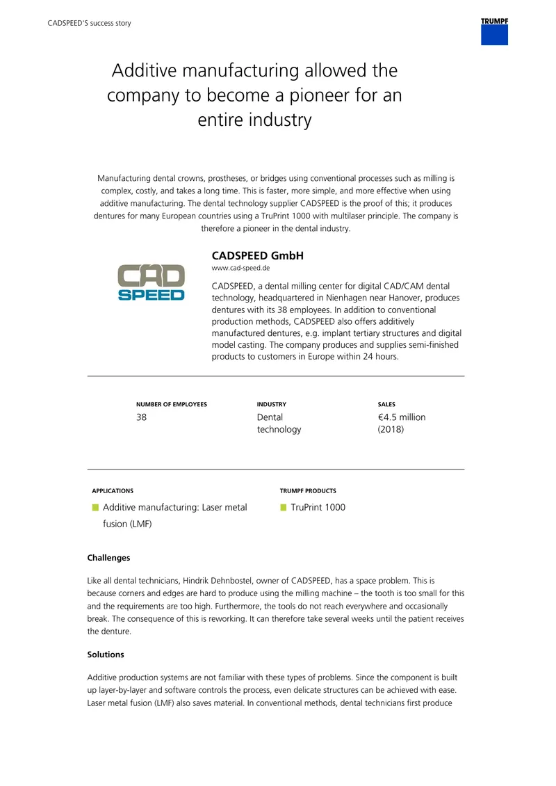 CADSPEED Additive Manufacturing Success Story preview page 1
