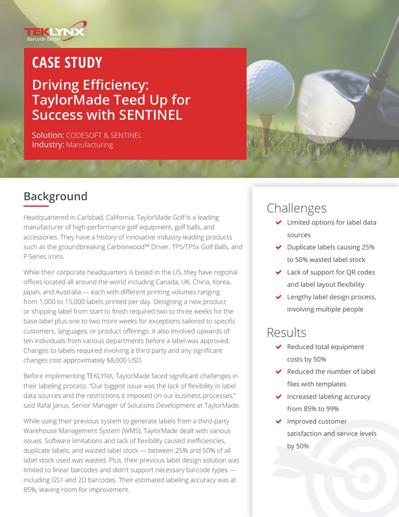 TaylorMade Golf Labeling Process Improvement Case Study preview page 1