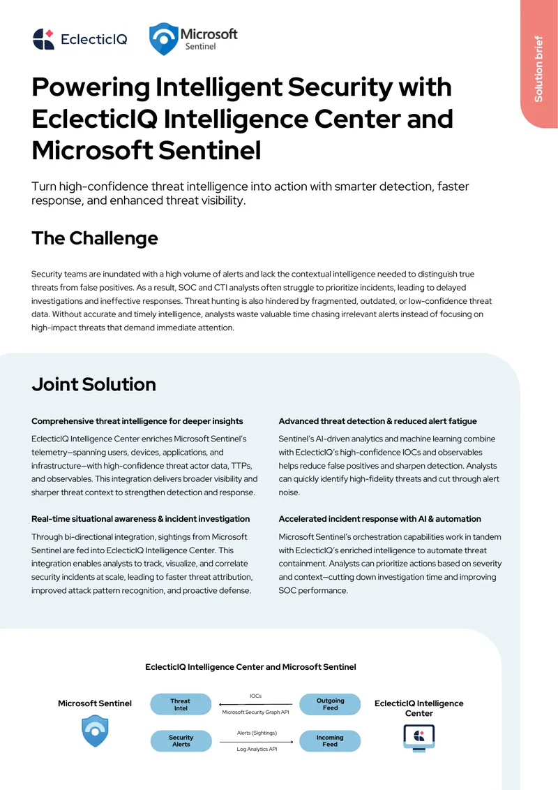 Integration of EclecticIQ Intelligence Center with Microsoft Sentinel preview page 1