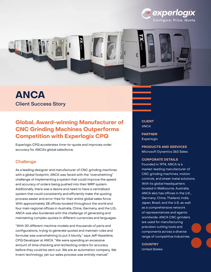 ANCA Client Success Story with Experlogix CPQ preview page 1