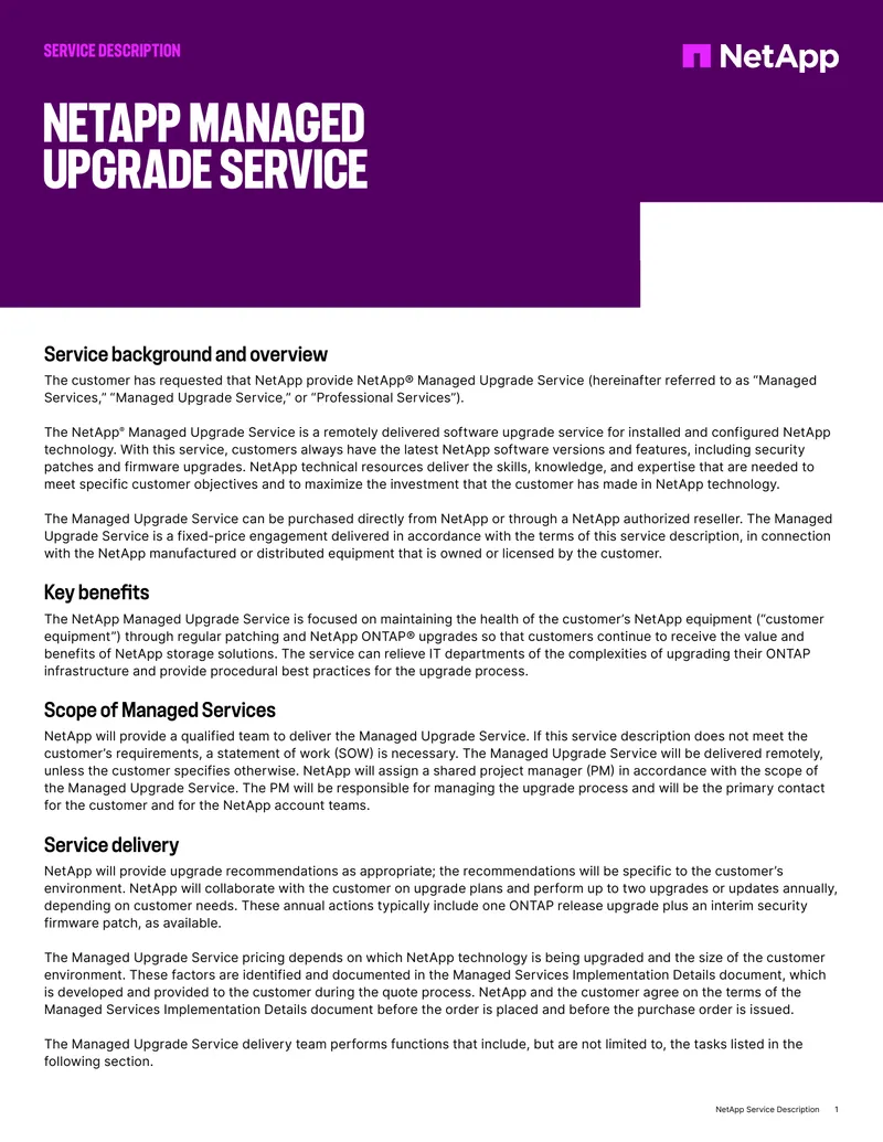 NetApp Managed Upgrade Service Description preview page 1