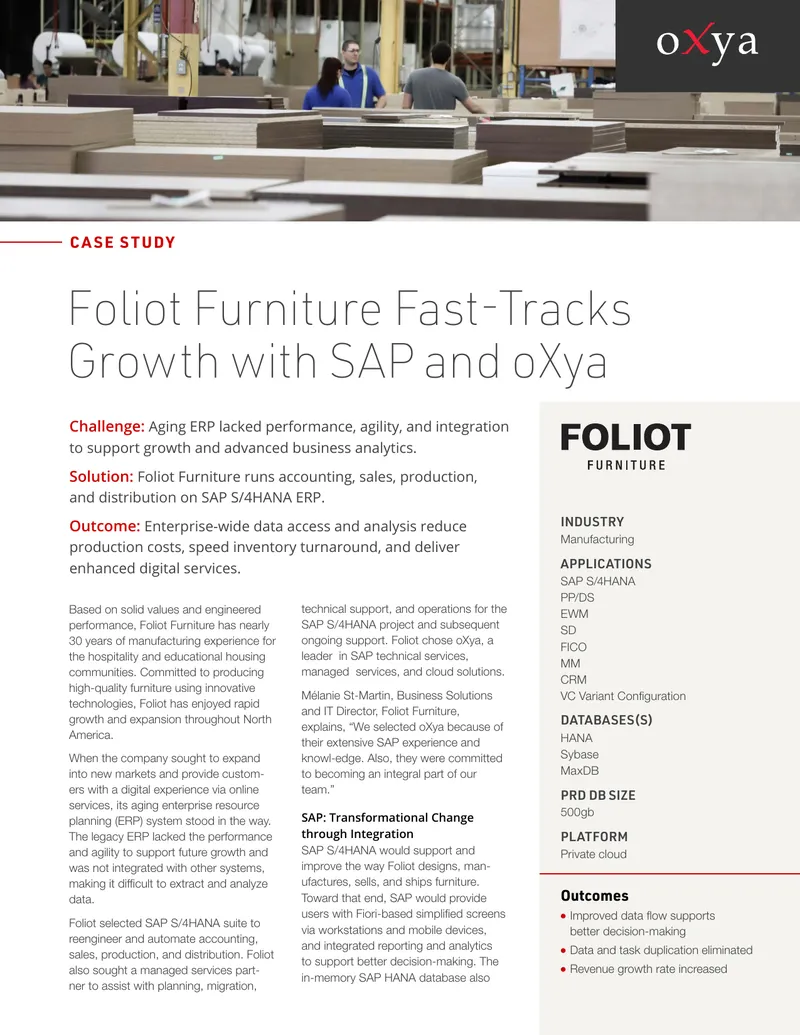 Foliot Furniture Fast-Tracks Growth with SAP and oXya preview page 1