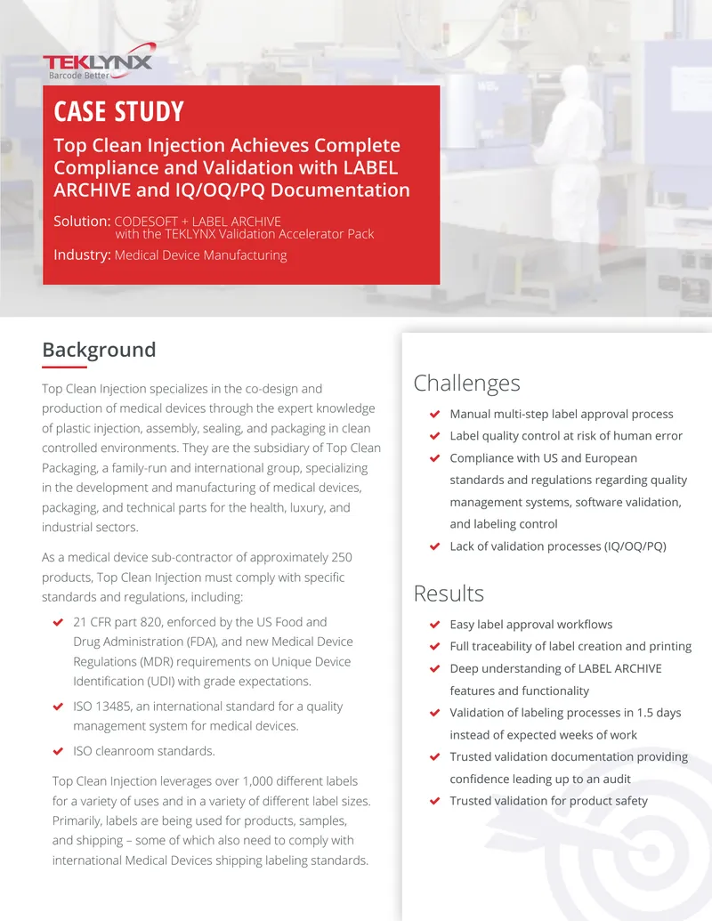 Top Clean Injection Labeling Process Validation Case Study preview page 1