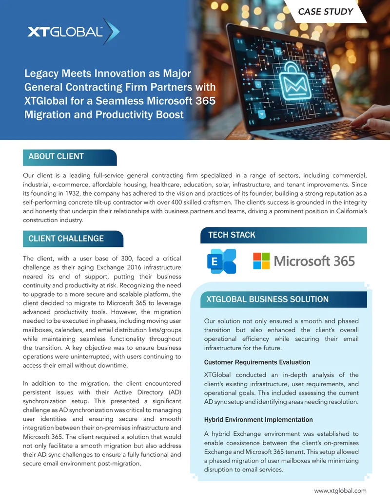 Microsoft 365 Migration Case Study for General Contracting Firm preview page 1