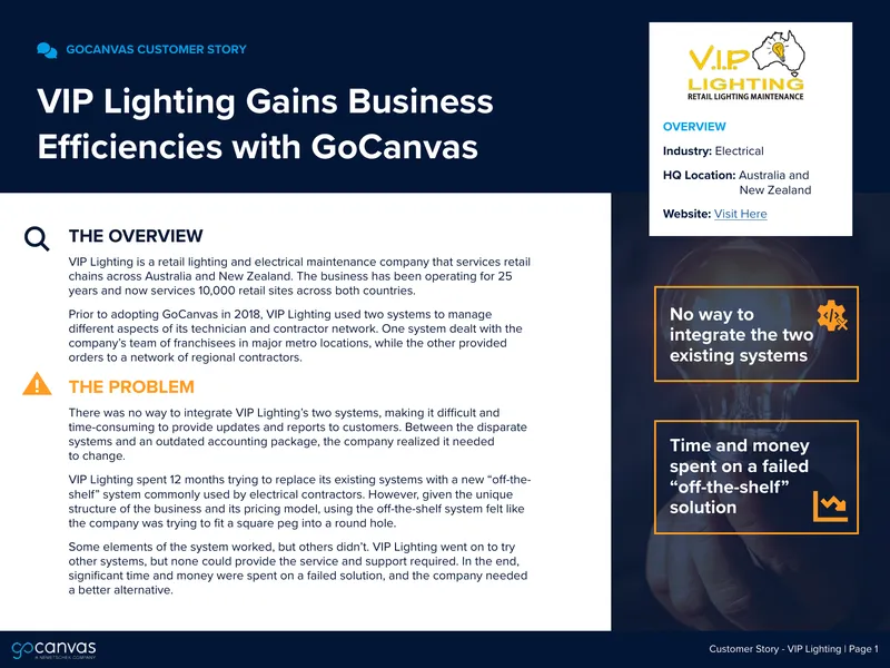 VIP Lighting Business Efficiency Improvement with GoCanvas preview page 1