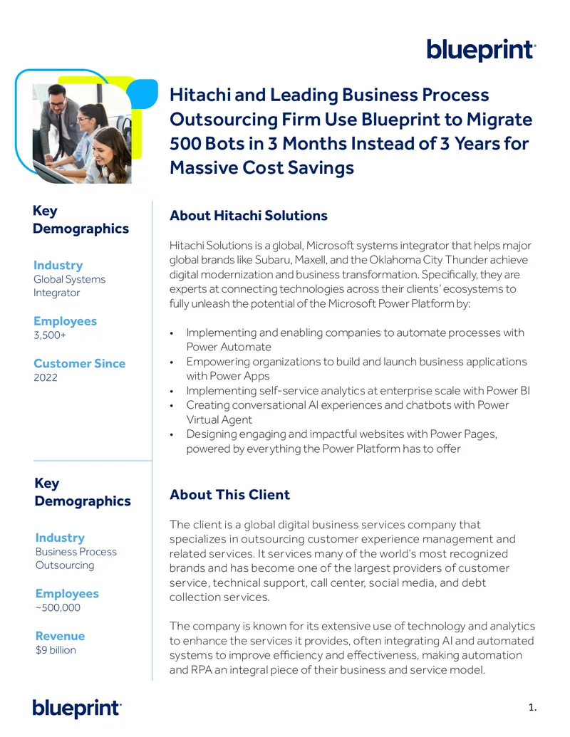 Hitachi Solutions RPA Migration Case Study preview page 1
