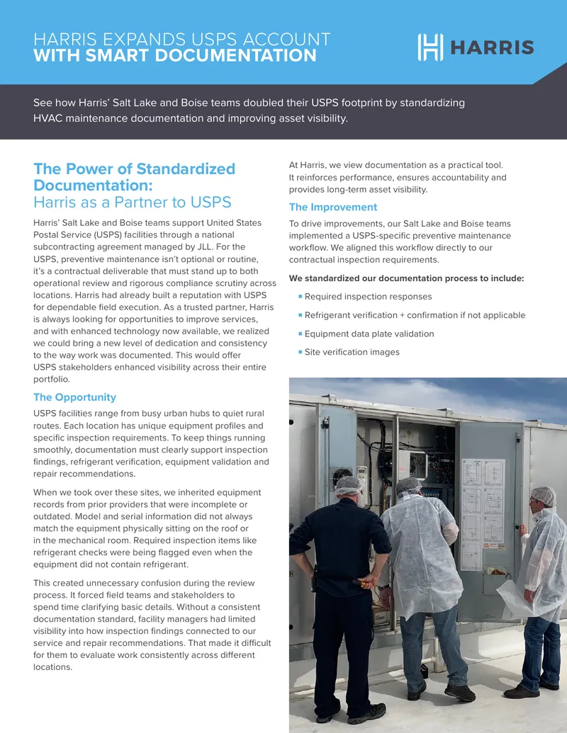 Harris Expands USPS Account with Standardized Documentation preview page 1