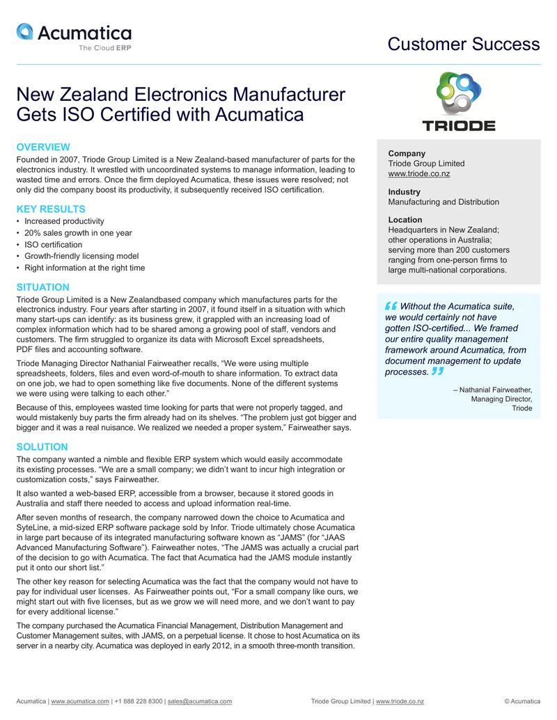Triode Group Limited ERP Implementation Case Study preview page 1