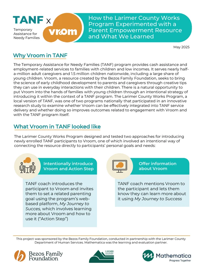 Integration of Vroom in TANF Program preview page 1