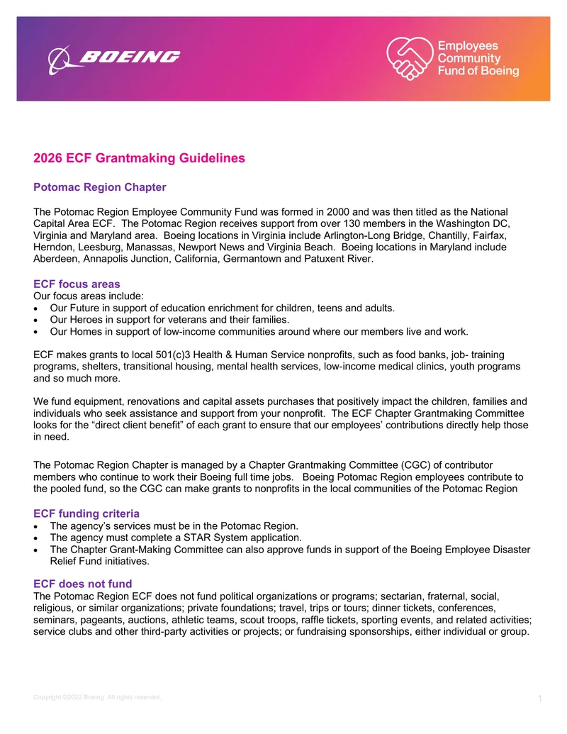 2026 ECF Grantmaking Guidelines for Potomac Region preview page 1