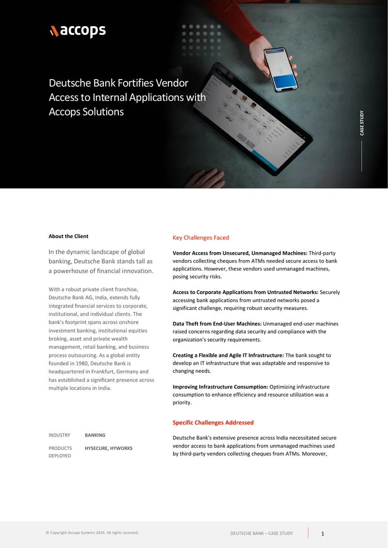 Deutsche Bank Case Study on Secure Vendor Access preview page 1