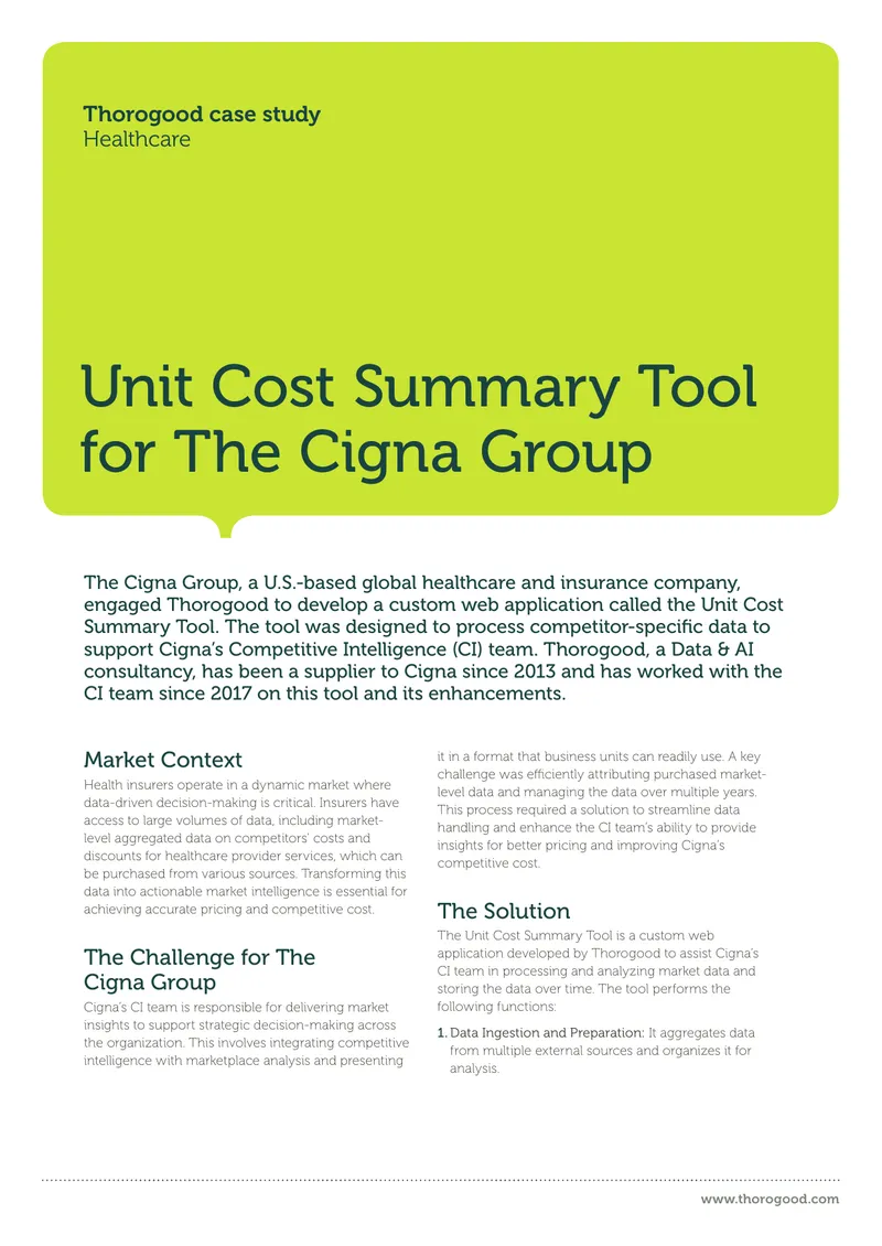 Unit Cost Summary Tool Development for Cigna preview page 1
