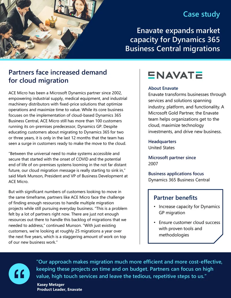 Enavate's Support for Dynamics 365 Business Central Migrations preview page 1