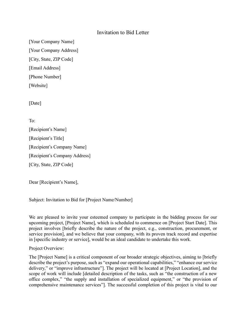 Invitation to Bid for Project Participation preview page 1