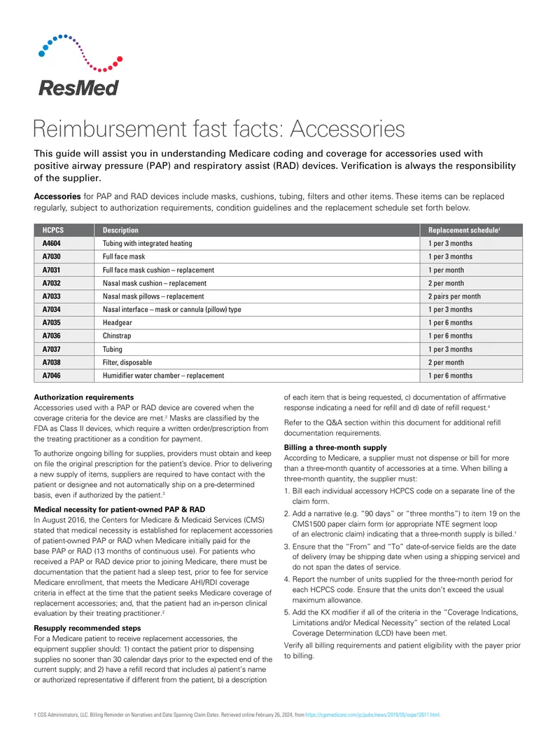 Medicare Coverage for PAP and RAD Accessories preview page 1